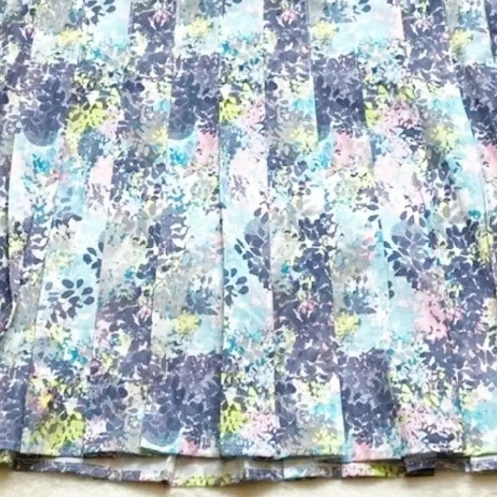 Tee Time Pastel Floral Pleated Golf‎ Skort Elastic Waist Side Zip Size Large